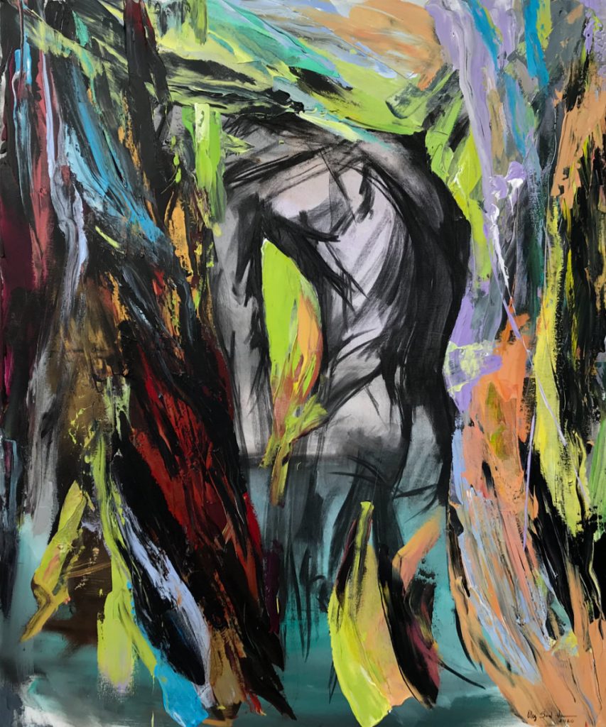 ©Oleg Soul - Double Energy - Acrylic, charcoal, pallet knife on canvas - 120 x100 - 2020