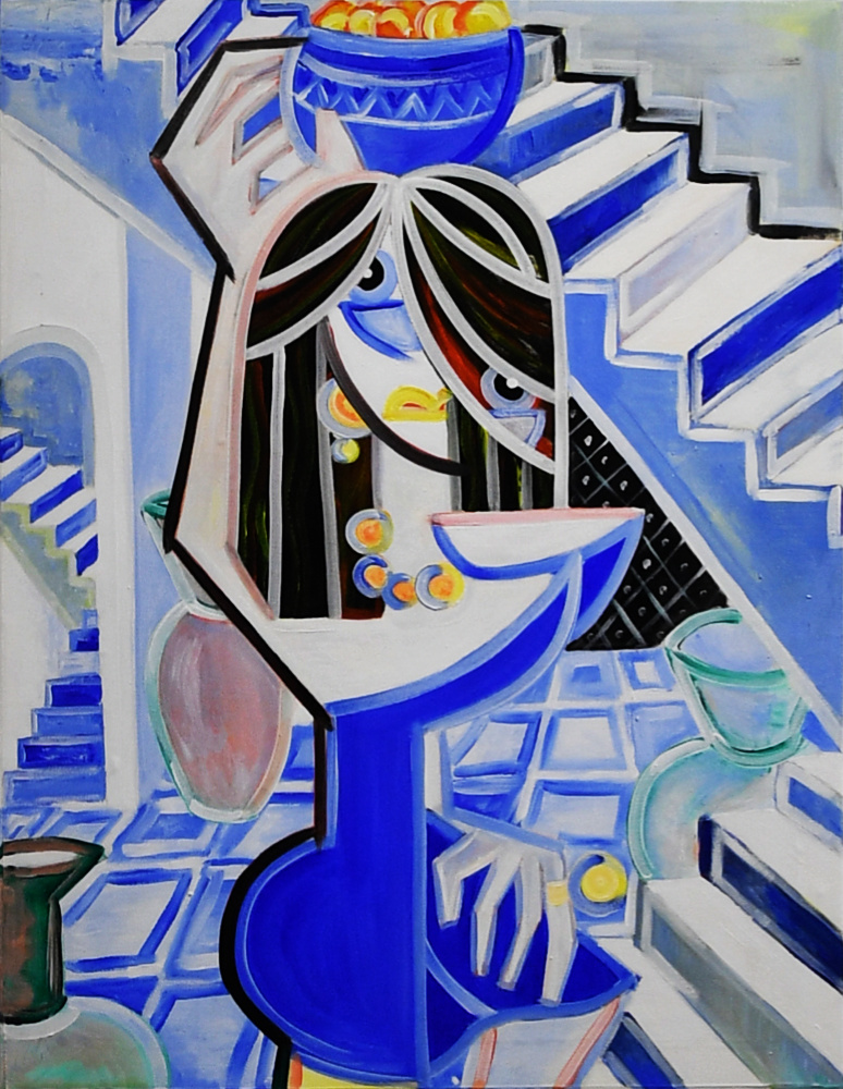 ©Alessandro Cardamone - Donna al Terrazzo - Acrylic on 100 year old canvas - 109 x 84 cm - 2004