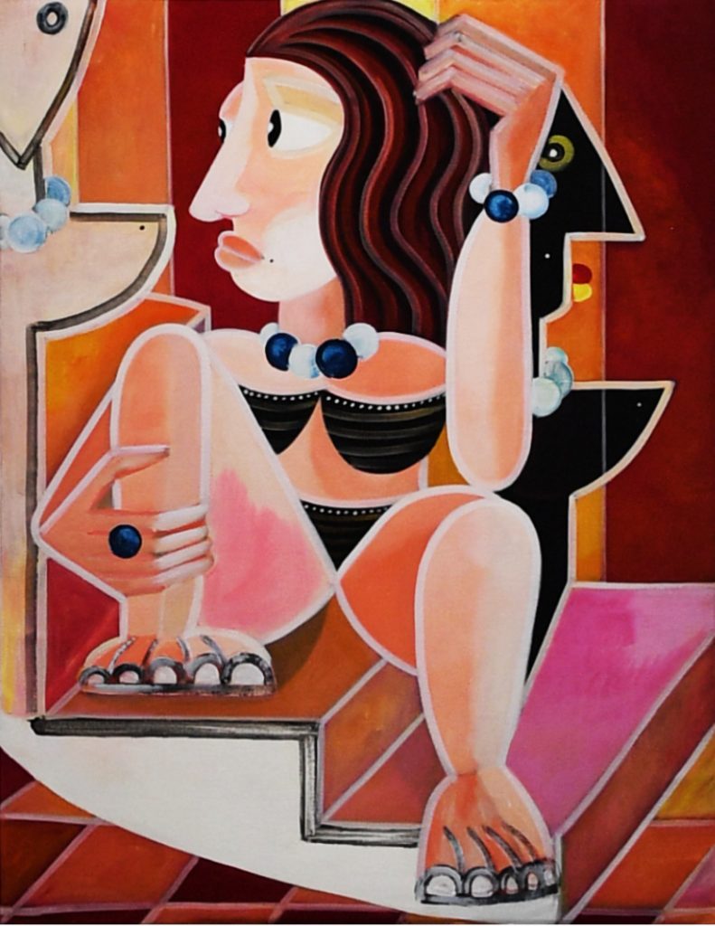 ©Alessandro Cardamone - Femme au Cafe du Louvre IV - Acrylic on old canvas - 110 x 85 cm - 2010