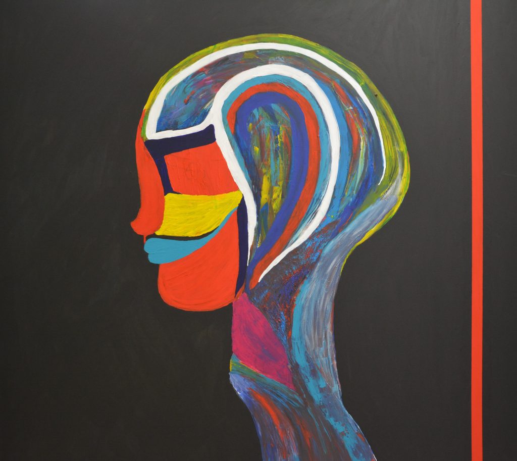 Red Line, Leinwand auf Holzrahmen, Acrylfarben, kleber, 150 x 150 x 2 cm, 2023