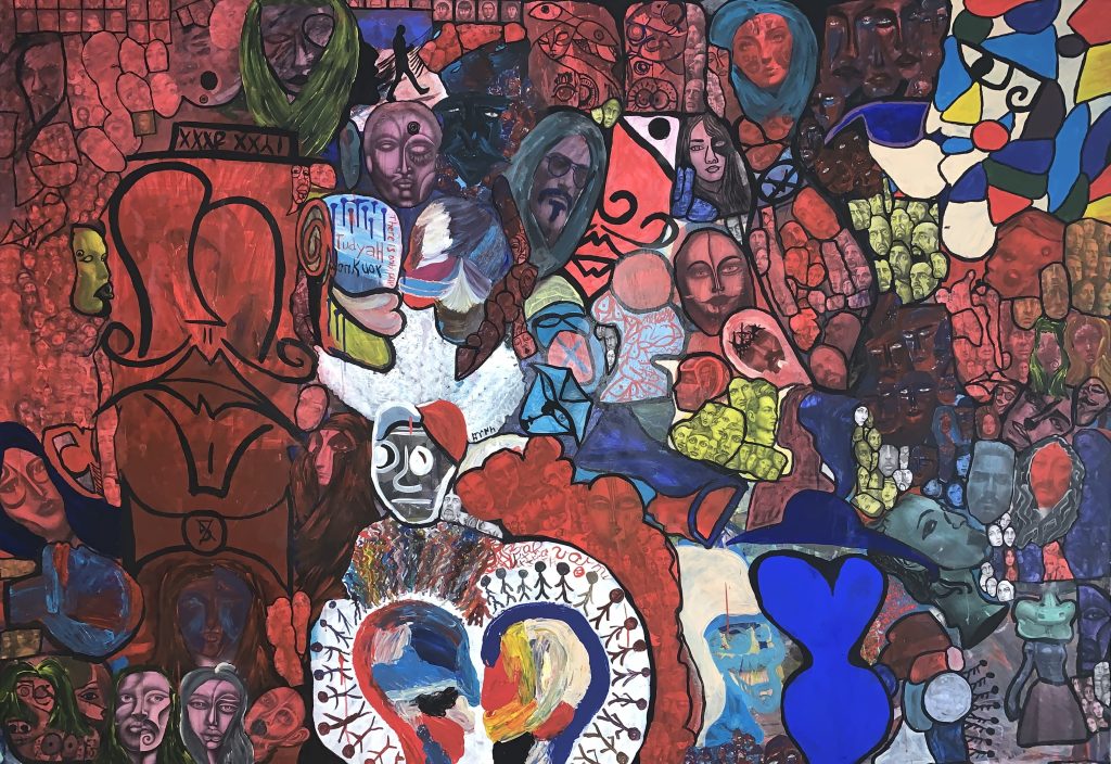 Red Room, Leinwand auf Holzrahmen, Acrylfarben, kleber, 200 x 140 x 3 cm, 2024