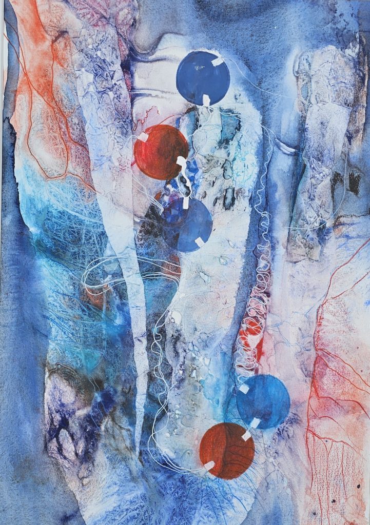 He is walking Away, Aquarell mit Buntstiften, 50 x 70 cm, 2021