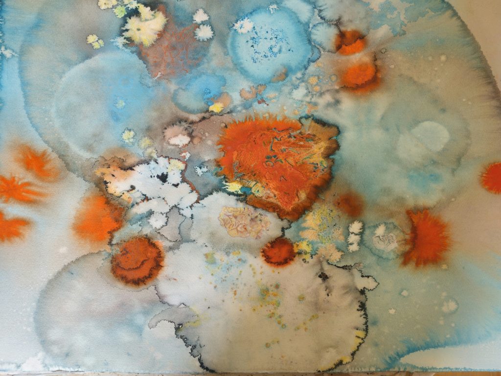 Movement 1, Aquarell mit Buntstiften, 70 x 100 cm, 2025