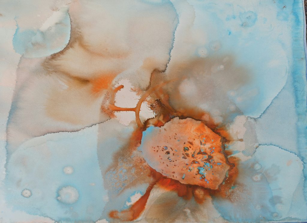 Movement 3,Aquarell mit Buntstiften, 70 x 100 cm, 2025
