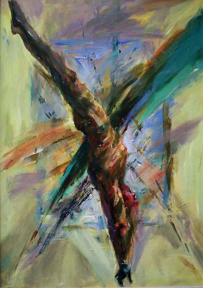 Springerin, Acryl auf Hartfaser, 70 x 50 cm, 2004