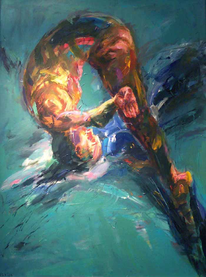 Turmspringerin, Acryl, 160 x 120 cm, 2004