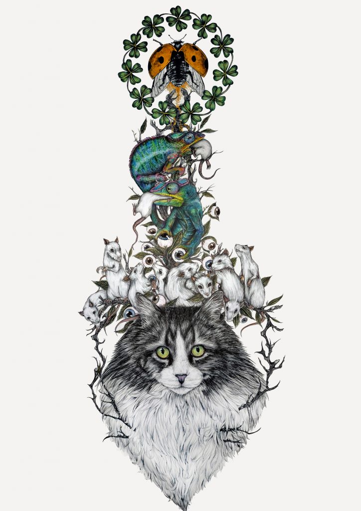 Luck or Constancy, Schwarzer Stift + Buntstifte + Acrylmalerei auf Papier, 120 x 85 cm, 2020
